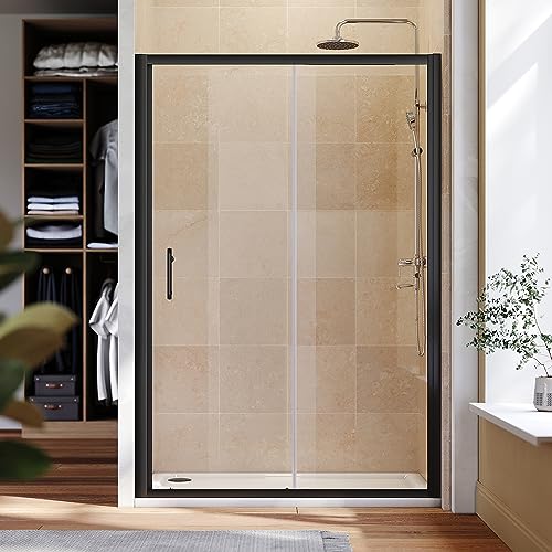 ELEGANT Black Sliding Shower Door, 1400x1850mm, Modern, Tempered Glass, Black