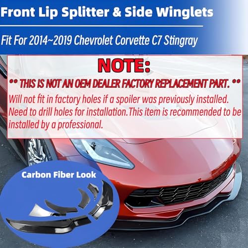 NEESPOC Front Bumper Lip Splitter Spoiler Fit for Chevy Corvette C7 2014-2019 Accessories 1LT/ 2LT/ 3LT/ Z06/ Z51/ Stingray/Grand Sport, Carbon Fiber Style 4pcs Air Chin Body Kit by NeespoC - Image 2