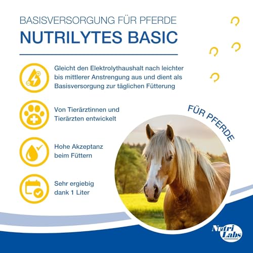 NutriLabs Nutrilytes Basic Elektrolyte für Pferde, geeignet für Freizeitpferde zum Ausgleich des Elektrolythaushaltes bei mäßigem Schwitzen, 1 L
