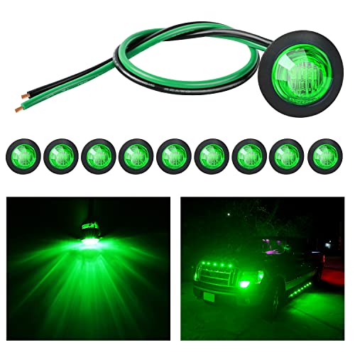 Image of Nilight 3 /4 inch Round LED Clearance Marker Lights,Green, 10-Pack | 12V bullet-style LED marker lights for front, rear & side applications on trailers, trucks, RVs, vans, buses, boats, offroad