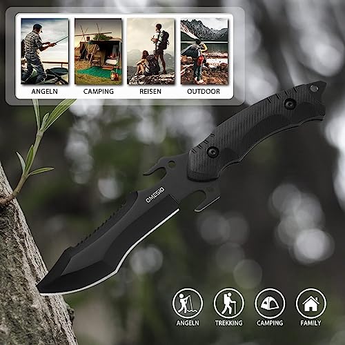 Foto von Omesio Jagdmesser Messer Überlebensmesser Messer Outdoor Multifunktional Full-tang Survival Messer, Scharfes Feststehende Klinge, Schwarz (A-SCHWARZ)