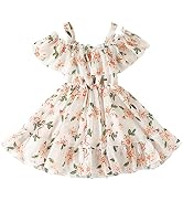AGQT Toddler Girls Floral Print Dress Chiffon Off Shouler Casual Dress Ruffle Hem Tunic Dress Siz...