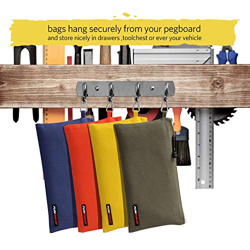 Funowlet Utility Canvas Zipper Tool Bag - Heavy Duty Tools Pouch With Carabiner, Multi-Purpose Storage Organizer Clip On Tote Bags In Olive, Orange, Blue, Yellow, 4 Pack #TOP2