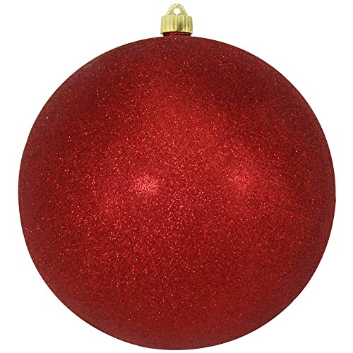 Christmas By Krebs 10" (250mm) Red Glitter [1 Piece] Extra Large Solid Oversized Huge Big Outdoor Plastic, Water Resistant Ball Ornament Hanging Tree Decorations