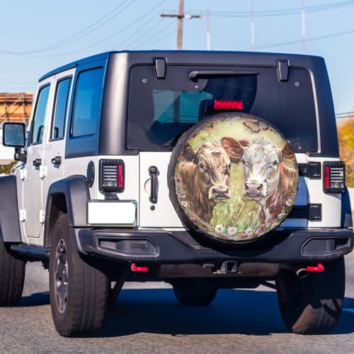 Image of Dujiea Cows and Small Butterflies Spare Tire Cover, Universal Wheel Tire Cover Waterproof Dust-Proof Tire Protectors for Trailer Rv SUV Truck Camper and Many Vehicle 14 15 16 17 Inch