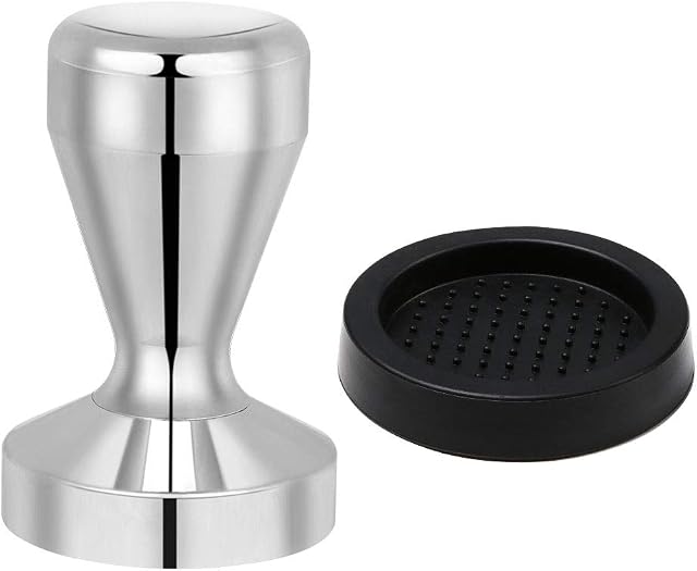 Vicloon Coffee Tamper 51mm, Espresso Coffee Tamper, Stainless Steel Espresso Tamper, Silver Colour Tamper Coffee Shop Supplies with Silicone Tamper Mat