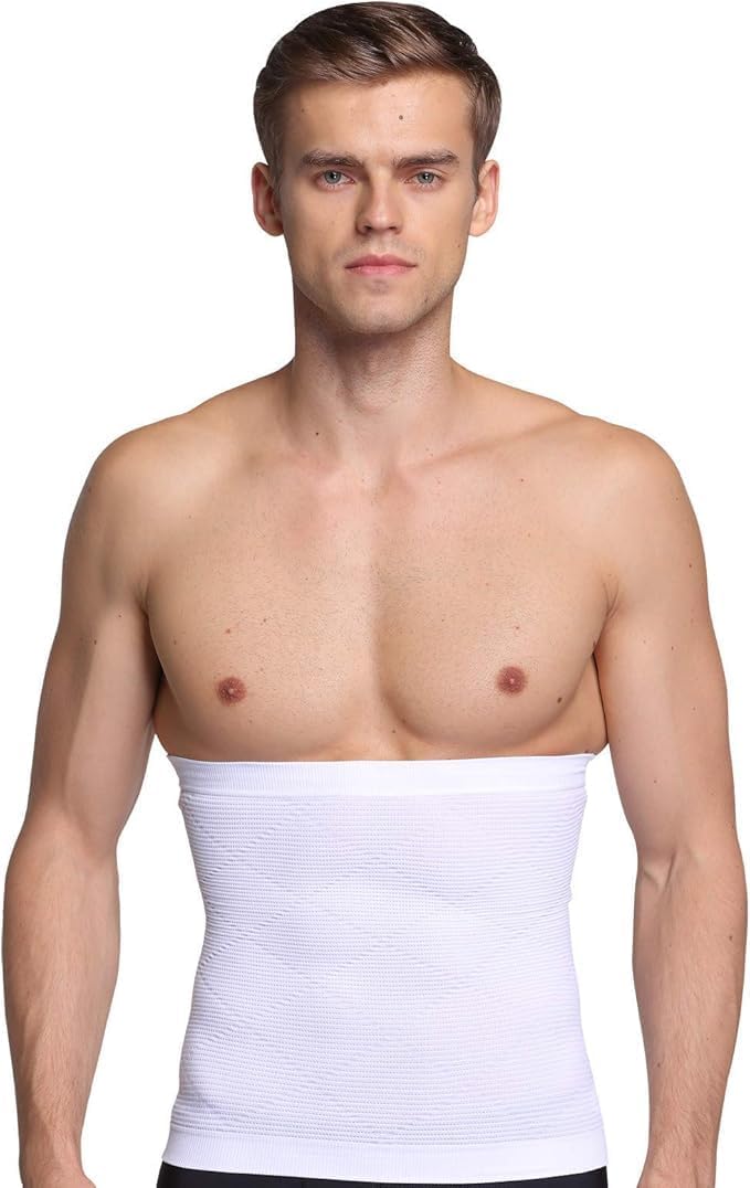 Men's Body Shaper Waist Cincher Belt Slimming Compression Corset Girdle White Waist Control Underwear Support Band, One Size
