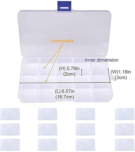 Miniatura 4 de Paquete de 4 organizadores de joyas, caja de almacenamiento de plástico de 15 rejillas, compartimentos ajustables, organizador surtido de joyas,