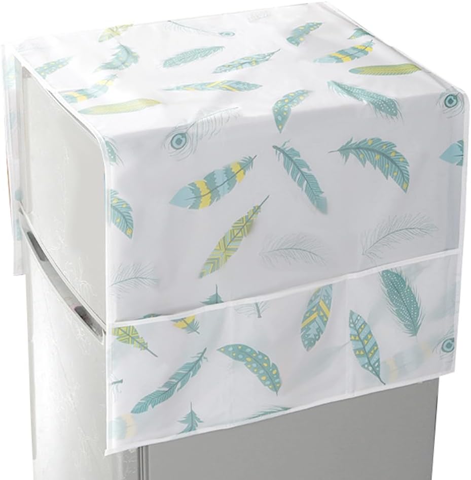 CREATCABIN Refrigerator Dust Cloth PVEA Washing Machine Waterproof Cover Dustproof Fridge Top Cover Multi-Purpose with Side Storage Pockets for Kitchen Appliance Protector Feather 51 x 21.3 Inch