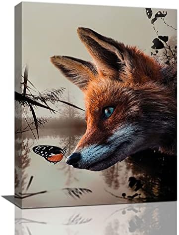 Fox Wall Decor Vintage Fantasy Fox Pictures Wall Art Country Canvas Print Rustic Painting Framed Home Artwork For Living Room Bathroom Bedroom Kitchen Office 12"x16"