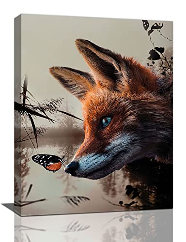 Fox Wall Decor Vintage Fantasy Fox Pictures Wall Art Country Canvas Print Rustic Painting Framed Home Artwork For Living Room Bathroom Bedroom Kitchen Office 12"X16" #TOP2