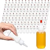 Mifoci 100 Pcs 1 oz Small Condiment Plastic Squeeze Bottle with Red Cap Mini Boston Dispensing Bottles Container Suitable for Dressing Salad Dressing Oil Cookies Writing Paint Glues