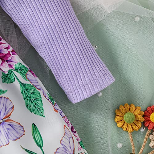 Haokaini Baby Girl Clothes Newborn Romper Dress Long Ruffle Sleeve Outfits Floral Suspender Skirt Overall Infant Jumpsuit Set #TOP3