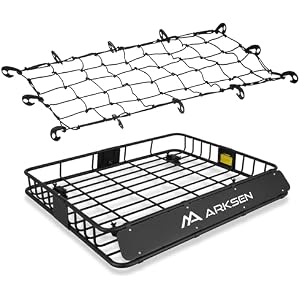 ARKSEN 43" x 50" x 6" Extra Wide Roof Rack Basket with Net