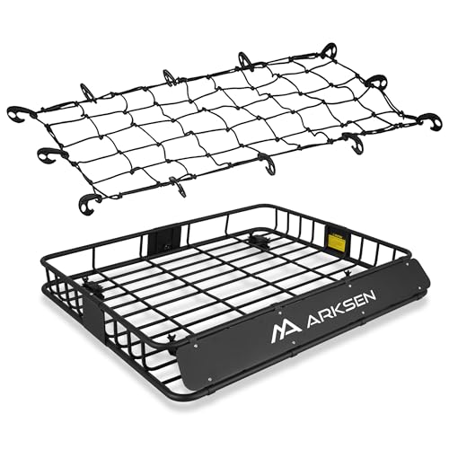 ARKSEN 43 x 50 x 6 Inch Universal Extra Wide 150LB Heavy Duty Roof Rack Cargo with Cargo Net, Car Top Luggage Holder Carrier Basket for SUV, Truck, &
