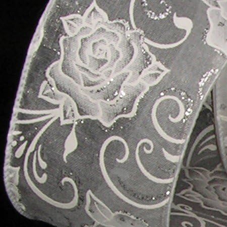 White Roses Sheer Wired Craft Ribbon 2.5" x 40 Yards