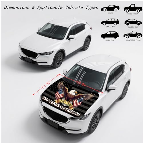 Image of American Car Hood Cover - 59x51 American Car Hood Cover Flag Bonnet Banner with 2 Adjustable Triangular Fasteners, Universal Fit for Trucks, SUV, Patriotic Car America Flag Decor