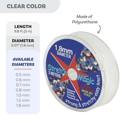 Image of Stretch Magic Elastic Beading Cord - Clear Color, 1.8mm in Diameter, 3-Meter (9.8 ft) - Easy to Knot, Strong & Stretchy String for Making Beaded Jewelry