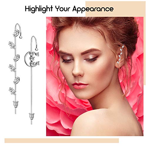 16 Pieces Ear Cuff Crawler Hook Earrings Set Pierced Earrings Assorted Ear Climber Crawler Hook Earrings For Women (Silver) #TOP2