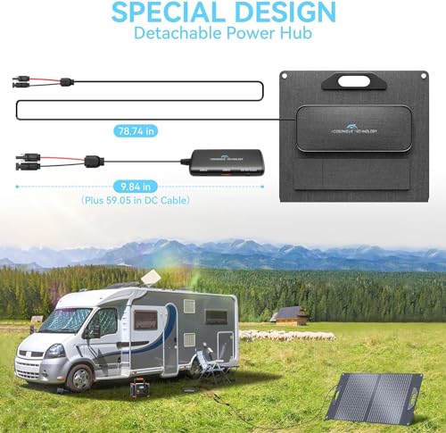 Ecosonique 60W/72W/100W/120W Portable Solar Panel with Adjustable Kickstands,18V MC4/12V DC/QC 3.0 USB-A USB-C(PD 45W) Foldable Solar Panel Charger with Detachable Power Hub Solar Panels for Camping - Image 2