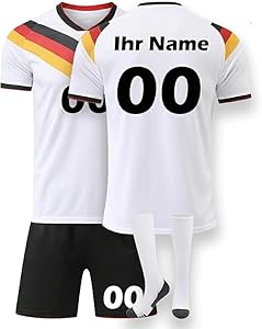 Generisch Deutschland Trikot Kinder WM 2026 Personalisiert mit Eigenem Namen/Nummer für Herren/Kinder WM Fussball 2026 Set Inklusive Trikot, Shorts und Socken Football kostüm
