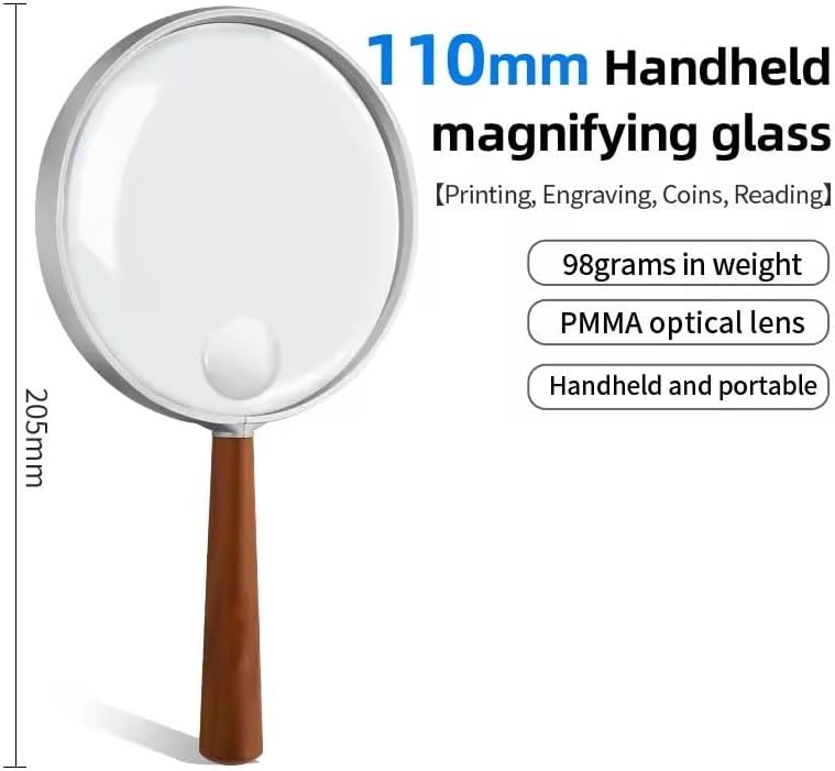 VIDI Handheld Reading Magnifier 10X 20X Shatterproof Lens Lighted Magnifying Glass