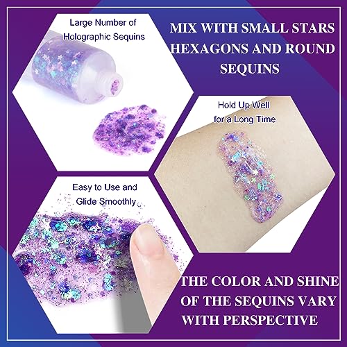 image for MEICOLY Light Purple Hair Glitter,Chameleon Purple Mermaid Face Glitte