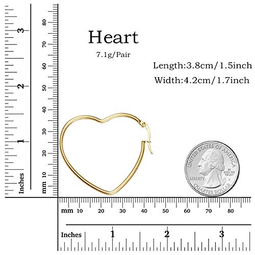 Mengpa Heart Hoop Earrings For Women Stainless Steel 14K Gold Plated Lightweight Jewelry Us3298G #TOP3