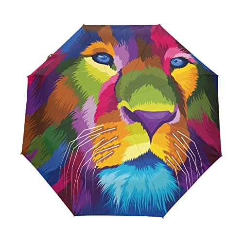 Parapluie automatique coupe-vent lion coloré pliable ultra résistant de voyage