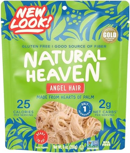 Natural Heaven Hearts of Palm Angel Hair – Low-Carb Pasta, Keto Noodles, Gluten-Free, 9 Oz