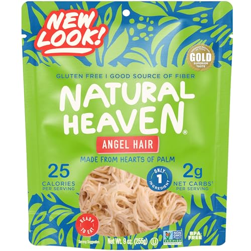 Natural Heaven Hearts of Palm Angel Hair – Low-Carb Pasta, Keto Noodles, Gluten-Free, 9 Oz