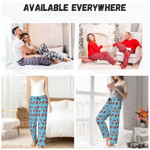 PrelerDIY Adorable American Football Balls Women Comfy Pajama Pants Stretch Sleepwear Lounge Pants With Pockets & Drawstring Small