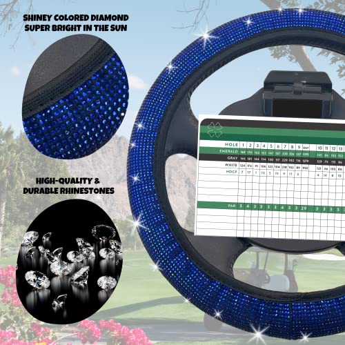 Universal Colorful Bling Crystal Diamond Rhinestones Golf Cart Steering Wheel Cover fits Club Car, Yahama, EZGO, Anti Slip Cover Easy to Install, Great Gifts for Golfer Women Womens (Blue Diamond)