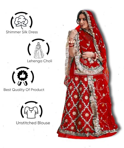 Image of SHYAMLATA Heavy Embroidery Work Semi Stitched Shimmer Silk Designer Rajputi Poshak For Women Rajasthani Lehenga Choli