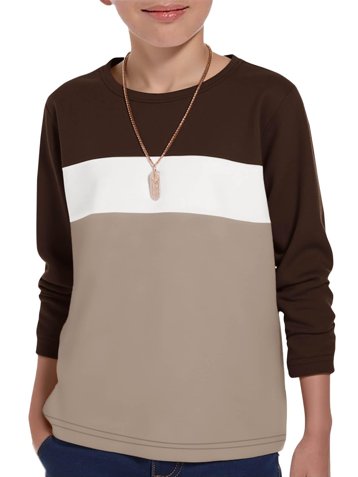 Haloumoning Boys Long Sleeve Shirts Kids Fashion Fall Tops Crewneck Color Block Tees 5-14Y