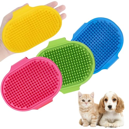 3-Pack Silicone Pet Bath Brush Set, Pet Flexible Grooming Brush, Dog and Cat Gentle Massage Brush for Bathing and Deshedding