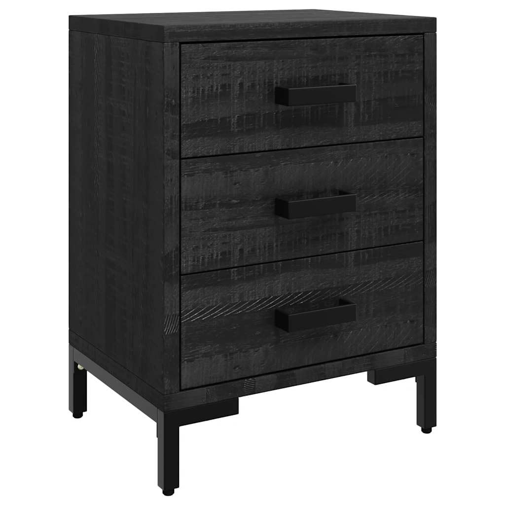Table de chevet noir en pin massif et finitions métal de qualité artisanale