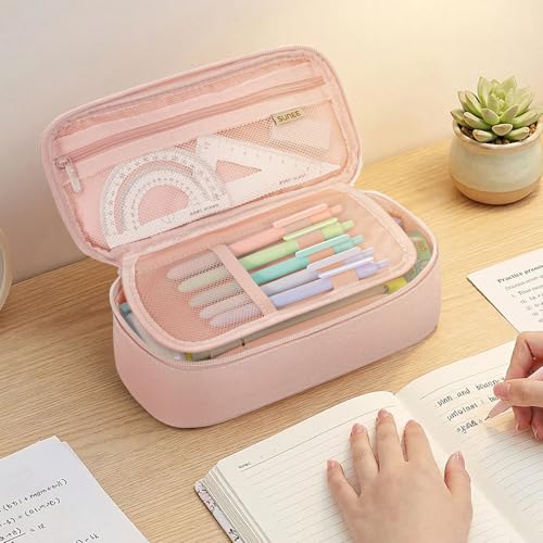 SUNEE Cute Pencil Case, Large Capacity Pencil Pouch, Big Storage Organizer for Stationery, Zipper Pen Bag, Back to School Supplies, Office Organizer Makeup Bag, for Teen Girl Boy Men Women, Pink by SUNEE - Used condition - Image 7