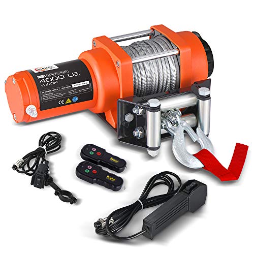 RUGCEL WINCH 12V DC ATV Winch Wireless Remote with Wire Rope: 3/16" Diameter x 50' Length Waterproof Electric Winch Outdoor- 4000 lb. Load Capacity