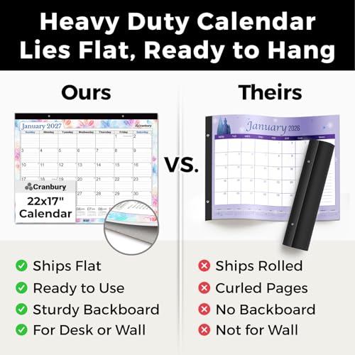 Image of CRANBURY Desk Calendar 2026-2027 22x17, Jul. 2026 to Dec. 2027, Thick Paper, Sturdy Backboard, 18 Months Calendar for School Office Desktop Organizing, Large Wall Monthly Planner with Stickers