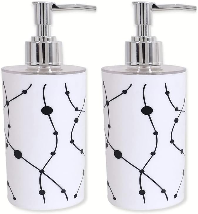 CHESTA FORMULATION Presents Unbreakable Liquid Soap Liquid Shampoo Hand wash Sanitizer Lotion Dispenser Bottle for Kitchen, Wash-Basin and Bathroom (White With Spiral Black Pattern) Pack Of 2 (300 ML)
