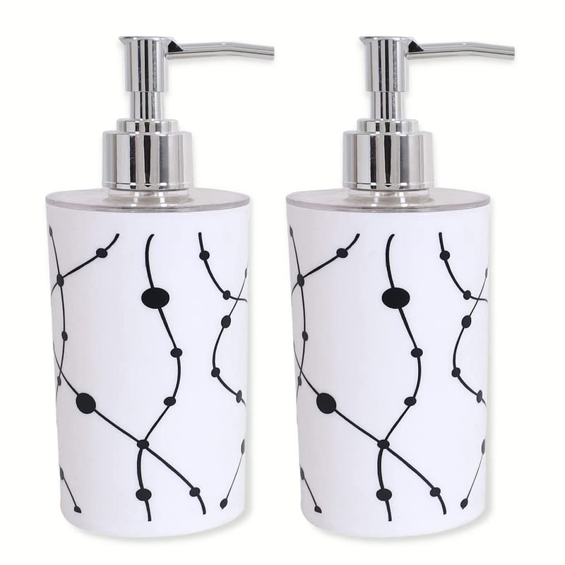 CHESTA FORMULATION Presents Unbreakable Liquid Soap Liquid Shampoo Hand wash Sanitizer Lotion Dispenser Bottle for Kitchen, Wash-Basin and Bathroom (White With Spiral Black Pattern) Pack Of 2 (300 ML)