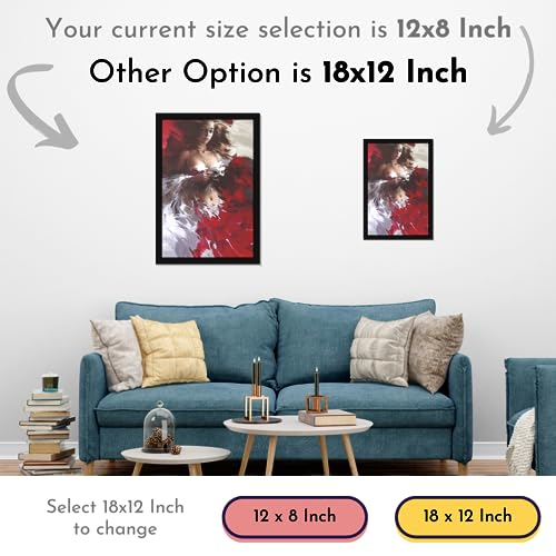 Image of Mad Masters Pretty Girl Painting in Red and White Beautiful Woman Painting Photo Frame for Living Room, Bedroom, Home Decor and Wall Decoration (MM 1865, 30.5L x 20.3W cm, Paper, Without Plexi Glass)