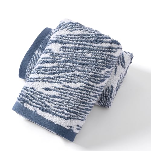 YiLUOMO YiLUOMO Blue 100% Cotton Hand Towel Set of 2 Zebra-Stripe Pattern Super Soft Absorbent Decorative Towel for Bathroom 13 x 29 Inch
