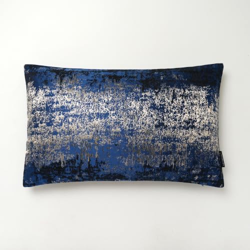 THE-TINOART Navy Champagne Metallic Jacquard Lumbar Pillow Cover 12x20 Velvet Back Modern Glam Sofa Decor