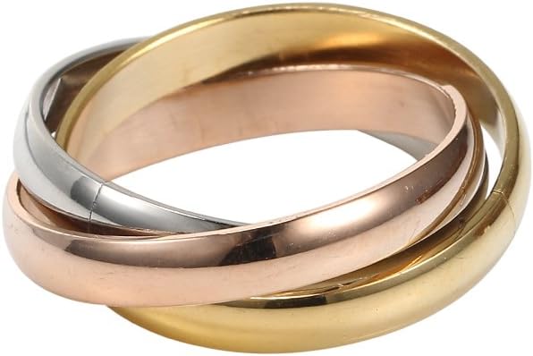 Men's Stainless Steel Women's Tone Interlocked Rolling Wedding Band Ring Tri Color:gold,silver,rose (11)