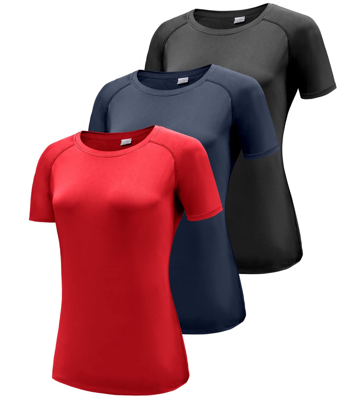 Damen 3er Pack Langarmshirt T-Shirts, UPF 50+ Sonnenschutz Schnelltrocknend Funktionsshirt Laufshirts, Atmungsaktiv Langarm Sportshirt Gym Yoga Running Top Freizeitshirt Workout Fitness Oberteil