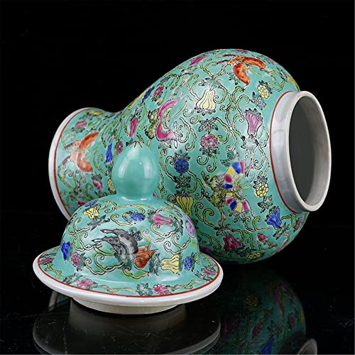 Asiori Ceramic Tea Jar,Vintage Chinese Style Storage Jar,Ginger Jars Temple Jar Decorative Jars Ginger Jar Vase With Lid Ceramic Jar Porcelain Vase Green Floral (Color : Green) #TOP3
