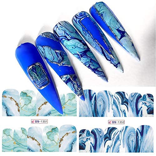 12 Sheets Gradient Marble Nail Art Stickers,Full Wraps Retro Water Transfer Marble Print Nail Decals For Nail Art Supplies Manicure Nail Decoration #TOP2