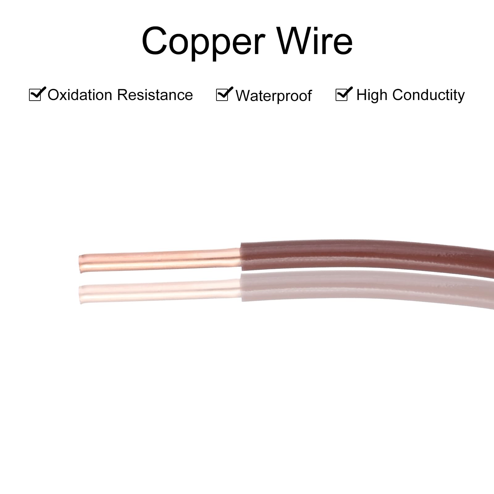 sourcing map Cable eléctrico de cobre sólido aislado de 100 pies, cable de conexión THHN residencial, industrial, conexión a tierra, clasificación eléctrica para 600 voltios, listado UL, marrón